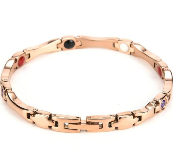 4 en 1 Pulseras magnéticas de piedra de germanio para la salud para mujeres Accesorios Moda Pulsera de acero inoxidable de color oro rosa Whole2765176