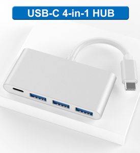 Adaptador HUB 4 en 1 USB-C Type-C Hubs USB 3.1 a 4 puertos USB3.0 HD RJ45 Adaptadores de red Ethernet Tipo C para Macbook Otros dispositivos digitales