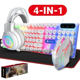 4 in 1 Keyboards Gaming Mouse & RGB Headphones Wired Mechanical Keyboard Mouse Headset Kit for Laptop Computer PC Games