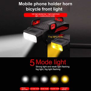 4 in 1 LED Fiets Voorlicht 4000 MAH Oplaadbare Hoorn Telefoon Houder Waterdichte Fietslamp Zaklamp voor Fietslicht Lantaarn