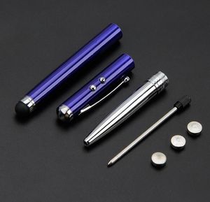 4 in 1 verlicht Ballpoint Stylus Stylus Touch Screen Laser Pointer Pen Aluminium Metalen LED -lichten Flashlight