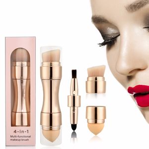 Pinceles de maquillaje 4 en 1, brocha para polvos de sombra de ojos, brocha para labios, brochas de maquillaje portátiles de oro/oro rosa J1706