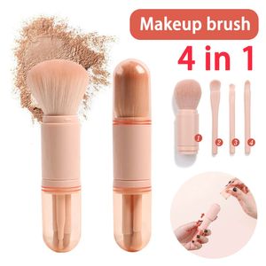 Juego de brochas de maquillaje 4 en 1, brocha para colorete en polvo suelta y 3 brochas pequeñas para ojos, portátil, para retocar, juego de brochas cosméticas