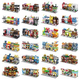 4 in 1 Mini Street Building Blocks City Shop Chinese Architectuur Model Serie Kids Creativiteit Toys Compatibel Most Merken Blok X0902