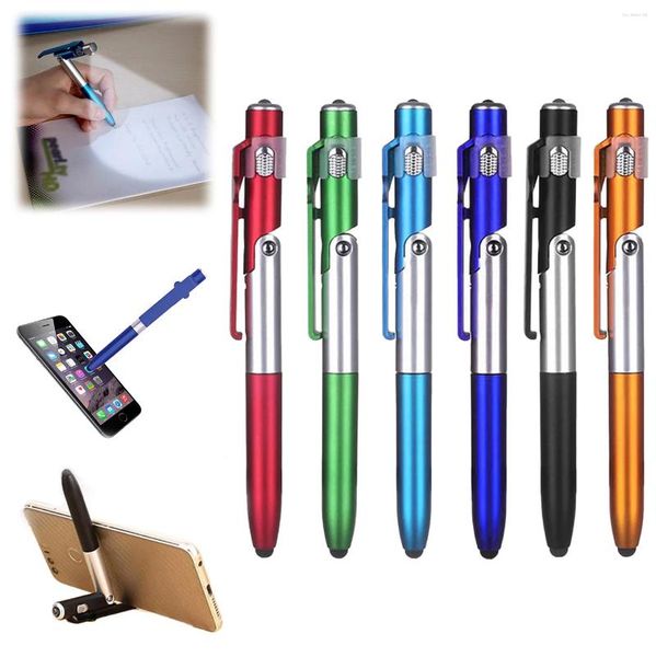 Stylo à bille pliant multifonction 4 en 1, avec lumière LED, papeterie de lecture nocturne, support pour téléphone portable, fournitures scolaires