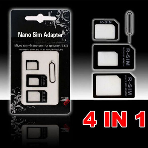 4 en 1 Noosy Nano Micro SIM Adaptador Pin de expulsión para Iphone 5 Para Iphone 4 4S 6 Samsung S4 S3 Tarjeta SIM Caja al por menor