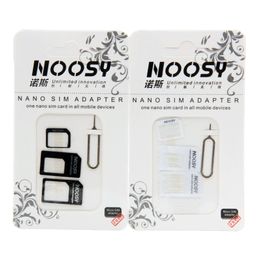 4 in 1 Noosy Nano Micro SIM Card Converter Adapter Set met Eject Pin Retail Pakket voor alle mobiele telefoons