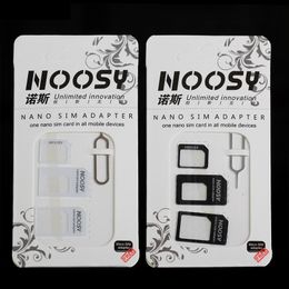 4 in 1 NOSY NANO SIM-kaartadapter Sets Micro Standaard SIM-kaart Tools SIM-kaart PIN Androidiphone met DOWERSBOX 1000PCS