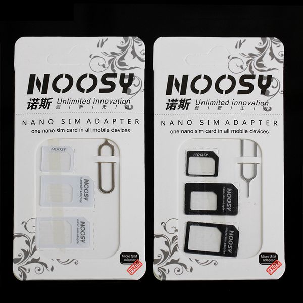 4 en 1 Noosy Nano adaptateur de carte Sim définit Micro Standard outils de carte Sim broche de carte SIM AndroidIphone avec boîte de vente au détail 1000 pièces