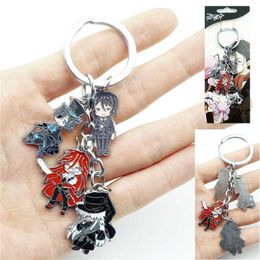 4 in 1 Set Anime Black Butler Kuroshitsuji Sleutelhanger Sleutelhanger Cartoon Figures Alloy Metal Pendant Sleutelhanger Cosplay Accessoires G1019