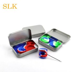 4 In 1 Tin Box Silicone Dabber Jar Kit 2pcs 5 ml Wax Storage Container Zwart Silver Case Aangepast Logo Rubber DAB Containers6969926
