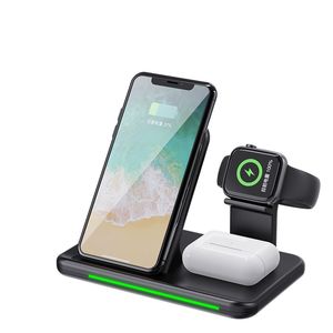 Soporte de cargador inalámbrico 4 en 1 Estación de carga rápida Qi de 15 W para iPhone 14 13 12 11 X iWatch 8 7 AirPods Pro 2