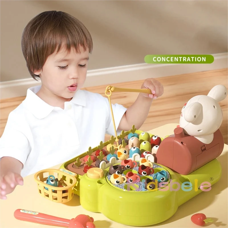 4 In1 Baby Montessori Toys Toddler Fishing Whac-A-Mole Pull Morot Feed Learning Educational Toys for Baby 1 2 3 Years Presents