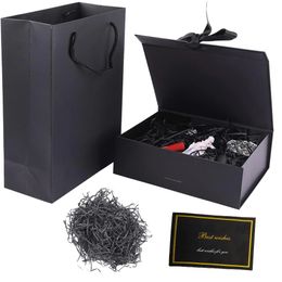 Coffret cadeau 4 en 1, boîte pliable magnétique 26x17x11CM, sac 25x30x135CM, 20g de papier raphia, cartes de vœux 9x13CM 240228