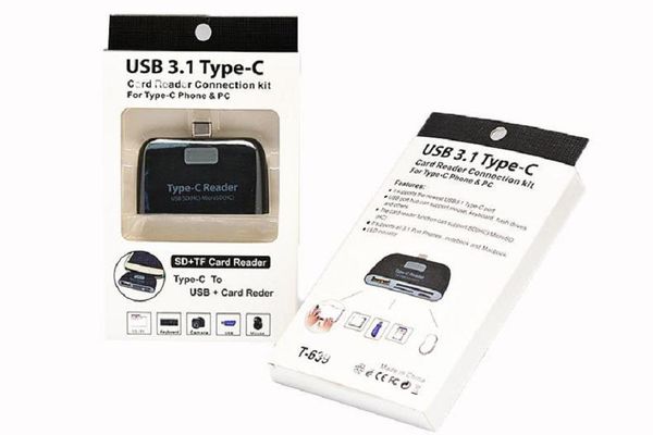 Lecteur de carte 4 en 1 USB 3.1 Type C USB-C TF SD Micro SD OTG, Kartenleser blanc noir pour téléphone Macbook