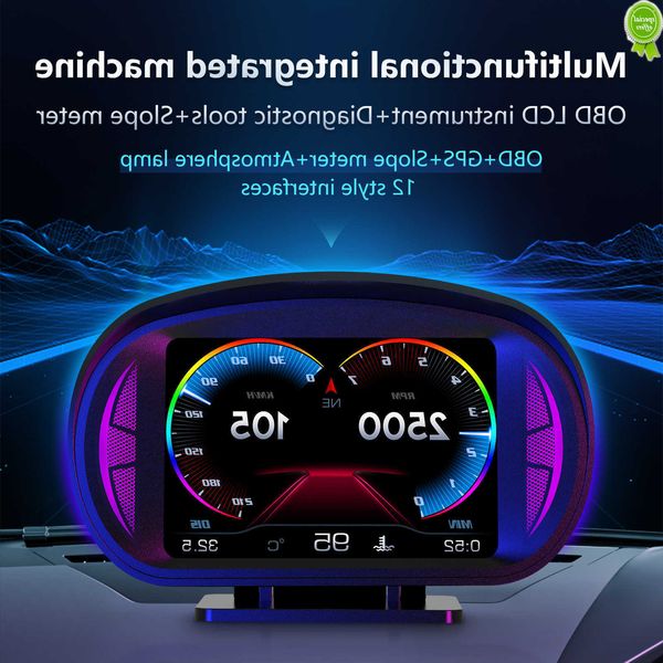 4 pouces OBD + GPS HUD: Affichage tête haute de la voiture multifonction avec vitesse, température, alarmes de tension.