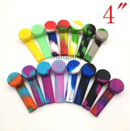 4 pouces impression silicone pipe à fumer couvercle en métal pot bol imprimé tabac cigarette herbe cuillère tuyaux à main outils accessoires narguilés Bong plate-forme pétrolière