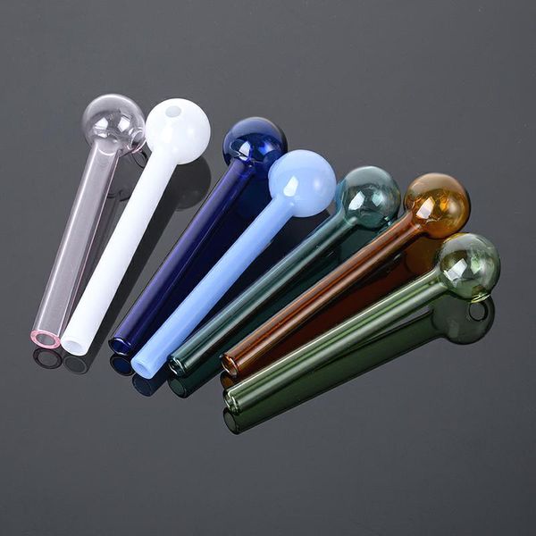 4 pouces Crâne Cool Pyrex Verre Brûleur À Huile Tuyau Tube Droit Tuyaux De Tabac Mini Cuillère Main Tuyaux Coloré Fumer Pipe SW37 gros