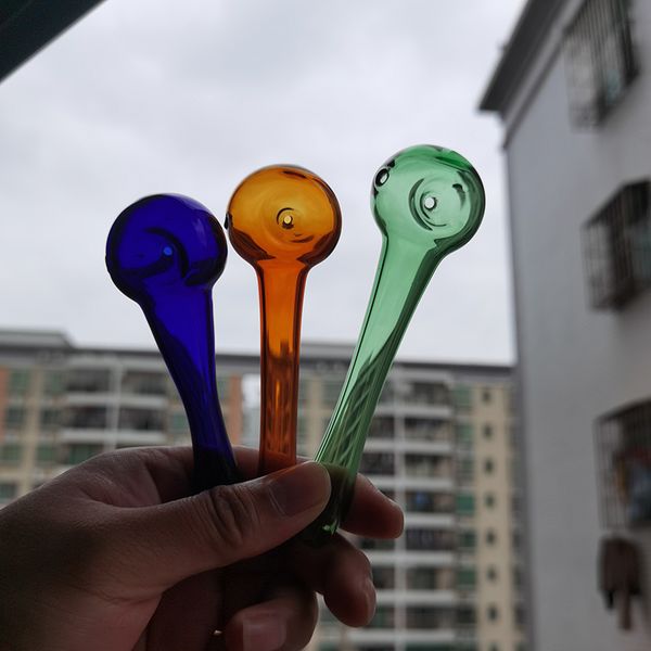 Cuchara de 4 pulgadas Tubo de vidrio Grueso Pyrex Color Embriagador Mano Quemador de aceite Tabaco Hierba seca Mini pipas para fumar