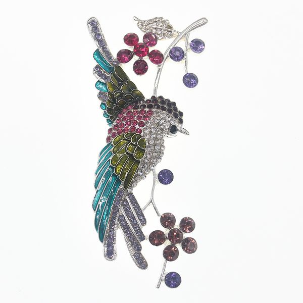 4 pouces hirondelle oiseau fleur broche broche ton argent strass cristal bleu et Orange émail broches animaux bijoux broches