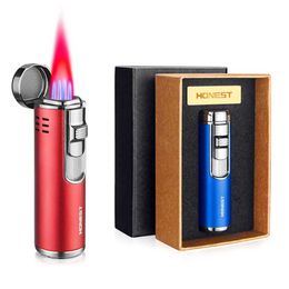 Allume-cigare à 4 jets, en format de poche, réglable, Triple flamme bleue, rechargeable, accessoires pour tabac Butance