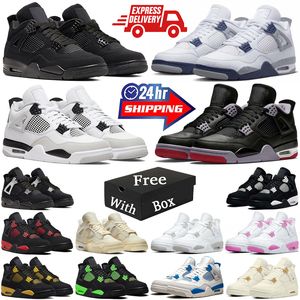 Avec boîte Jumpman 4s Chaussures de basket-ball Hommes Femmes 4 Militaire Chat Noir Bred Ciment Rouge Minuit Marine Hommes Chaussures De Sport Chaussures