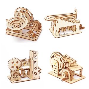 4 soorten marmeren race run 3D houten puzzel mechanische kit stam science physics speelgoed doolhof ball assemblage model gebouw voor kinderen 220715