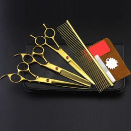 4 kits Professional Gold pet 7 pouces cisailles coupe cheveux ciseaux set chien toilettage tondeuse amincissement barbier coiffure ciseaux280c