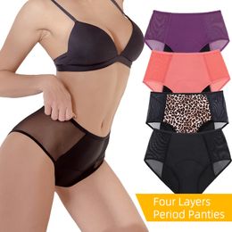 4 Laag Periode slipjes Menstruele slips Mesh Periode Ondergoed Hoge taille Menstrueel slipje Vrouwen overvloedige stroom voor vrouw