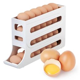 4 capas de soporte automático para huevos rodantes, estante para nevera, caja de almacenamiento de huevos, contenedor, cocina, refrigerador, dispensador de huevos, organizador para nevera 240112