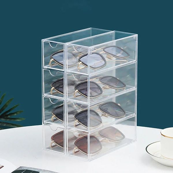 Caja De Gafas Con Cajón Transparente De Acrílico Blanco De 4 Capas, Utilizada Para Almacenar Cosméticos, Gafas, Papelería, Juguetes, Joyas, Bolígrafos, Etc.