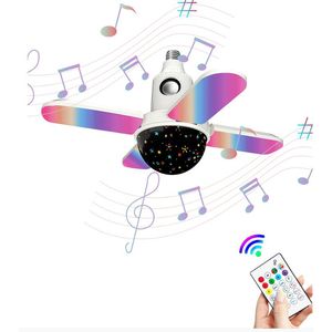 Ampoule musicale à 4 feuilles, 50W RGB, haut-parleur Bluetooth blanc, support de lampe E27, boule magique, effet ciel étoilé, avec télécommande