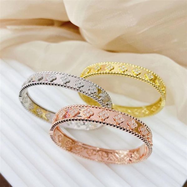 Pulsera de trébol de 4 hojas, brazalete de plata, joyería de trébol, caleidoscopio de oro rosa, brazalete de tenis, brazaletes de diamantes, joyería de diseñador para fiesta, regalo de boda