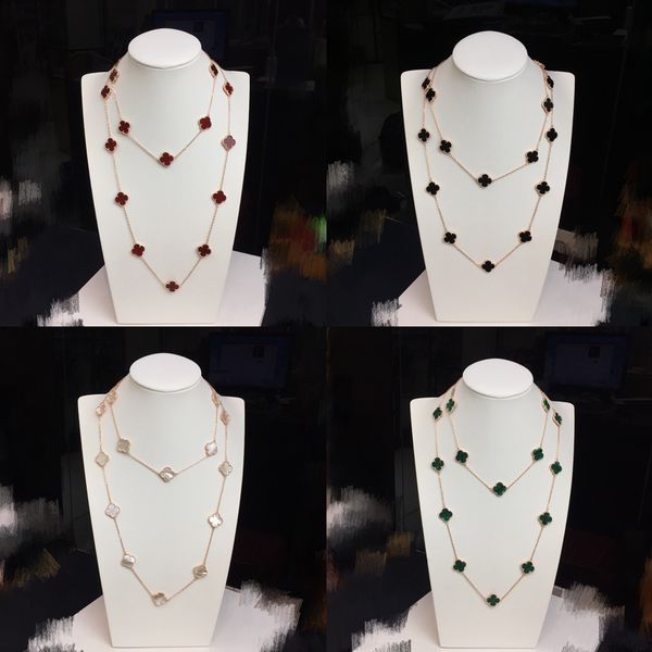 Collier trèfle à 4 feuilles, ensemble de bijoux de luxe de styliste, pendentif, Van-Clef Arpes, nacre, fleur verte, chaîne à maillons pour femmes