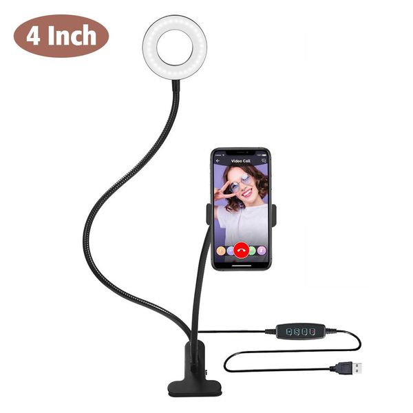 éclairage de nouveauté 4 ''LED Camera Selfie Ring Light avec trépied de bureau pour téléphones