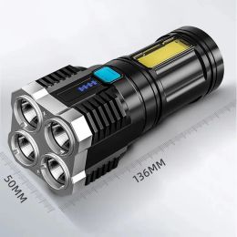 4 LED Super heldere zaklamp Oplaadbare Outdoor Multifunctionele waterdichte LED Lange-afstand Spotlight Batterij Display Cob Light