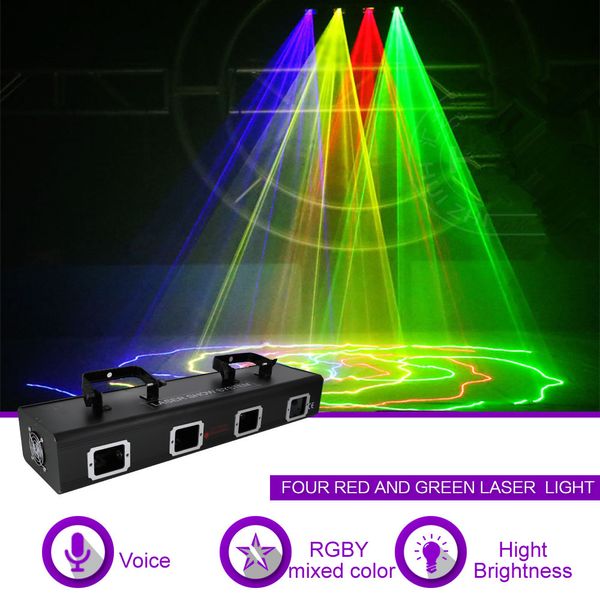 4 lentes RGBY rojo verde azul mezclado amarillo diodo láser 9 CH DMX 512 luces de escáner PRO DJ Disco Gig Show fiesta efecto de iluminación de escenario 505RGBY