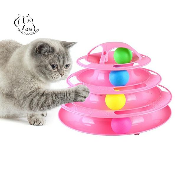 4 niveaux Pet Cat Interactive Toy Tower Tracks Disc Cat Intelligence Toy Amusement Triple Pay Disc Cat Toys Ball Training Plate