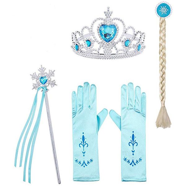 4 / lote Niñas Princesa Accesorios Halloween Cosplay Fiesta Juguetes Set Elza Vestir Accesorios para el cabello Trenza Corona Magic Stick LJ201009