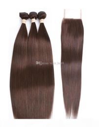 4 middenbruine kleur steil maagdelijk haarbundels met vetersluiting Kastanjebruin Peruaans menselijk haar weeft met 44 topkant C577049351
