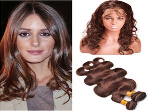 4 Packs de cheveux humains vierges bruns moyens bruns moyens avec 360 Fermeture 225x4x2 Chocolate Brown 360 en dentelle complète frontale avec 1902350