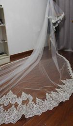 4 mètres Fond Edge avec dentelle à deux couches Sequins Beau Veil de mariage long veil velos de novia Veil6289442