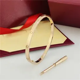 Pulsera de destornillador de amor de gama alta de 4 mm Acero de titanio Chapado en oro de 18 quilates Diseñador artesanal Brazalete para hombres y mujeres Moda Navidad Día de San Valentín Regalos de joyería Tener logotipo