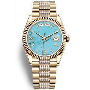 4 modèles Meilleure vente montre unisexe 128238 montre pour femme 36mm cadran couleur turquoise diamant romain 2813 automatique or bracelet en acier inoxydable montres en verre saphir