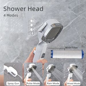 Pommeau de douche haute pression à 4 modes avec interrupteur marche arrêt bouton pulvérisateur économie d'eau filtre de buse de douche réglable pour salle de bain 220525