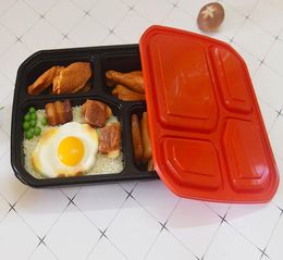 Boîtes à dîner d'emballage de stockage de nourriture en plastique réutilisables à 4 ou 5 compartiments avec couvercles, conteneurs à emporter jetables, boîte à déjeuner fournitures micro-ondes