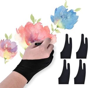 4 Pack Artist Gloves voor het tekenen van tablet Vrije maat met twee vingers voor grafische kussen schilderen GOED VOOR RECHTSTE OF LINKS HAND - 2,95 x 7,87 inch