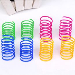 4 Pack Cat Spring Toy Interactive Cat Toy voor binnenkatten duurzame plastic spoelen kleurrijke veren kattenspeelgoed swats bit jagen