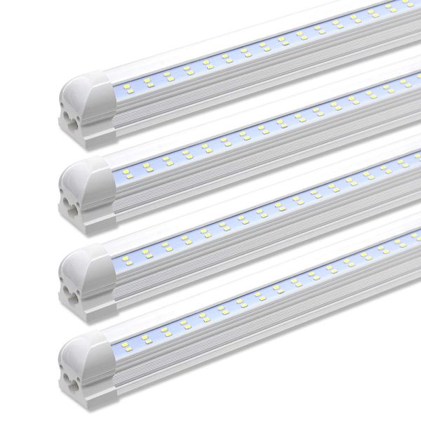 Lot de 25 tubes LED T8 intégrés à un seul luminaire 8 pieds 72 W 5000 K 6000 K 7200 lm, couvercle transparent anti-éblouissement Linkable LED Shop Light Bulb