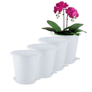 Lot de 4 pots de fleurs en plastique pour pot intérieur en maille de plante de cactus orchidée, pot extérieur, plateau, 12 pièces au total de 12,7 cm de diamètre 210401